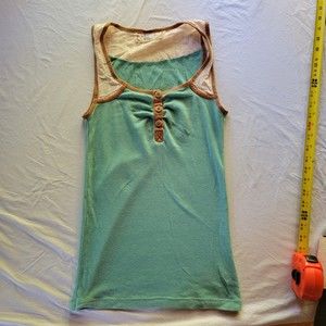 Anthropologie Scrapbook Originals Teal Brown Floral Back Boho Tank - Small